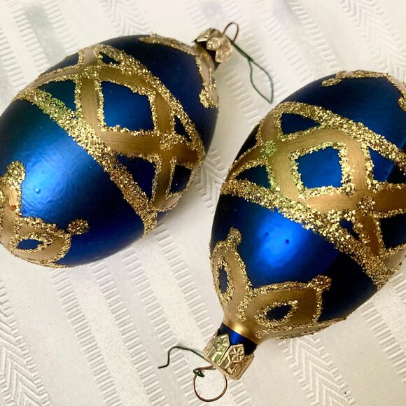 Vintage Pier Imports Glass Christmas Ornaments – Set of 4 (Red & Blue with Gold - Picture 3 of 8